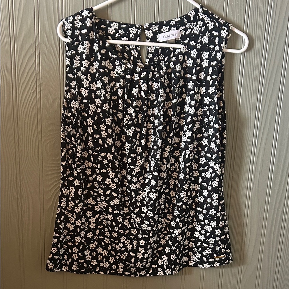Calvin Klein Black and White Floral Sleeveless Top